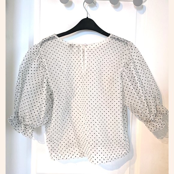 Puff Sleeve Polka Dot Mesh Shirt - Picture 5 of 5